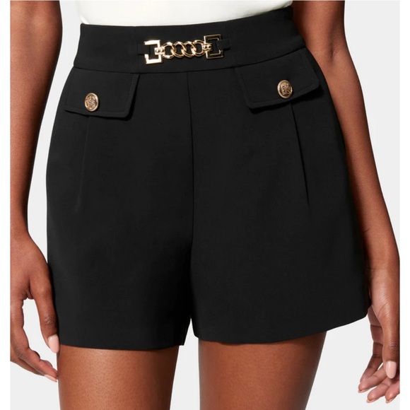 BEBE BELT DETAIL CREPE WIDE LEG SHORT - Picture 1 of 4